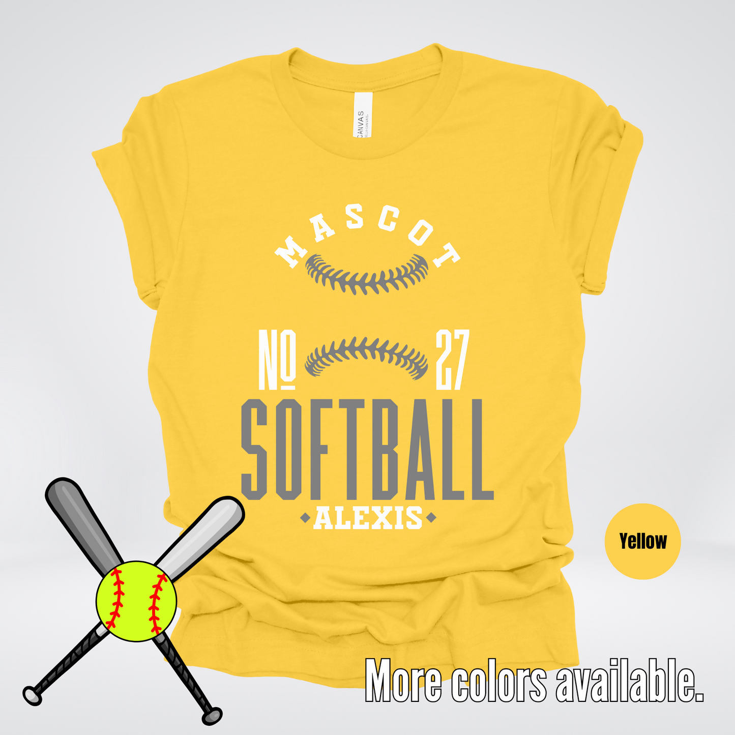 Custom Mascot, Number, & Name – Gray - Softball Design 17 T-Shirt