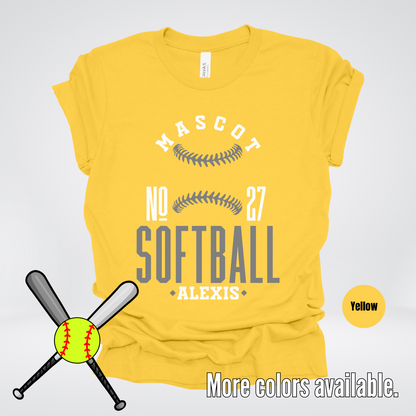 Custom Mascot, Number, & Name – Gray - Softball Design 17 T-Shirt