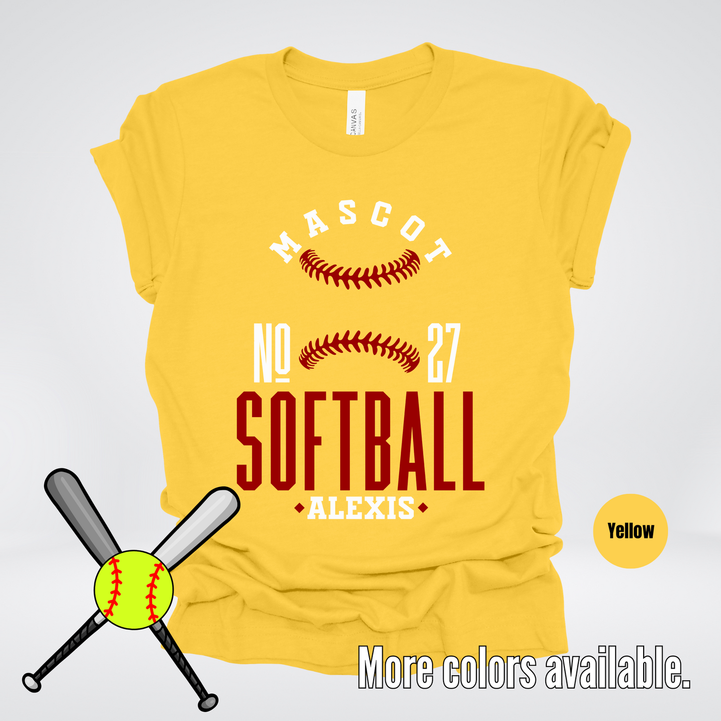 Custom Mascot, Number, & Name – Maroon - Softball Design 25 T-Shirt