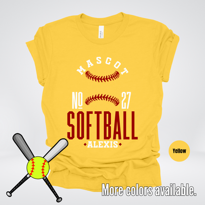 Custom Mascot, Number, & Name – Maroon - Softball Design 25 T-Shirt