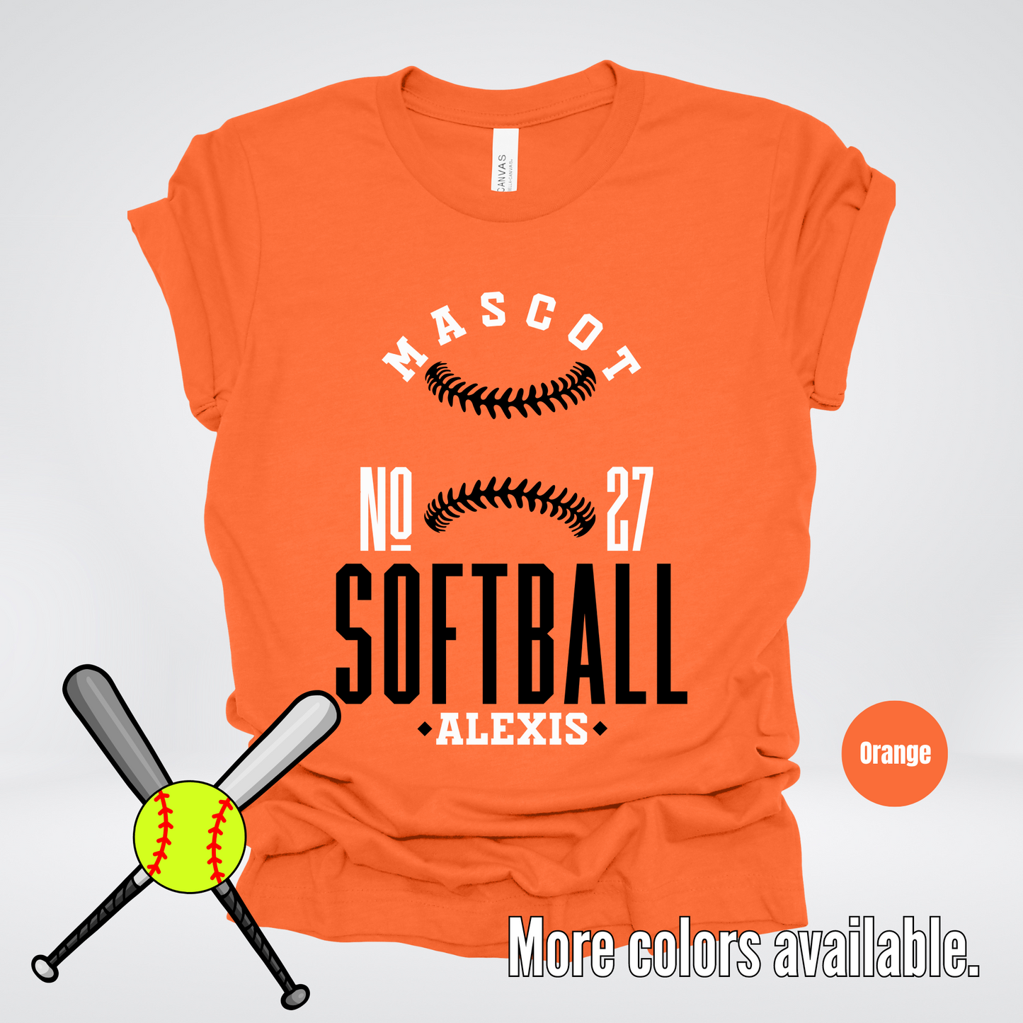 Custom Mascot, Number, & Name – Black - Softball Design 15 T-Shirt