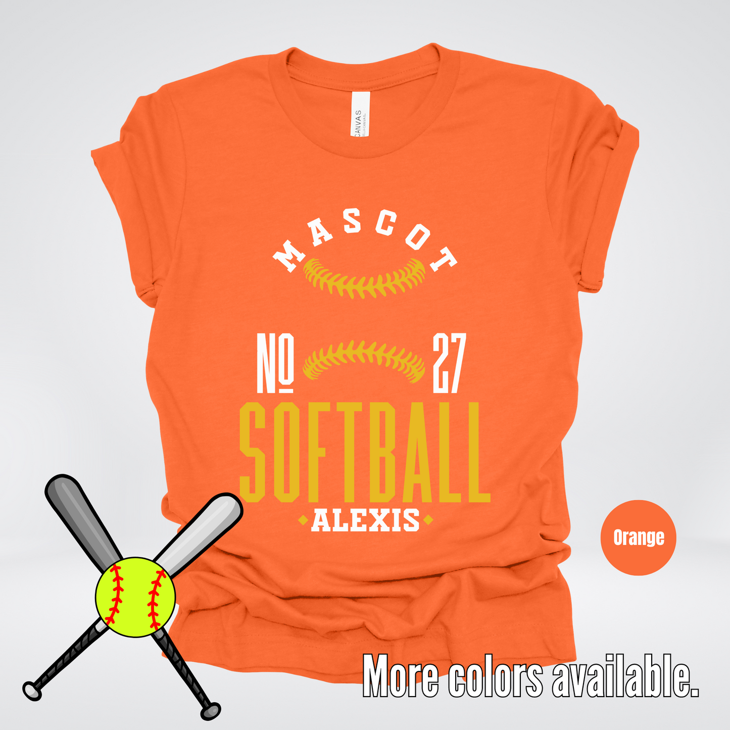 Custom Mascot, Number, & Name – Gold - Softball Design 16 T-Shirt