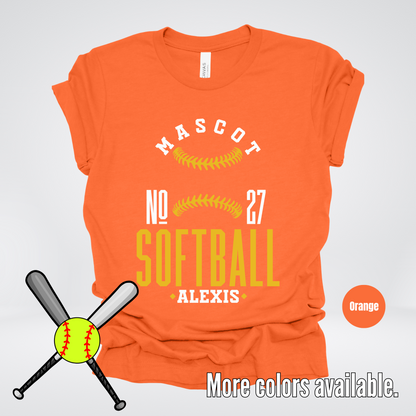 Custom Mascot, Number, & Name – Gold - Softball Design 16 T-Shirt