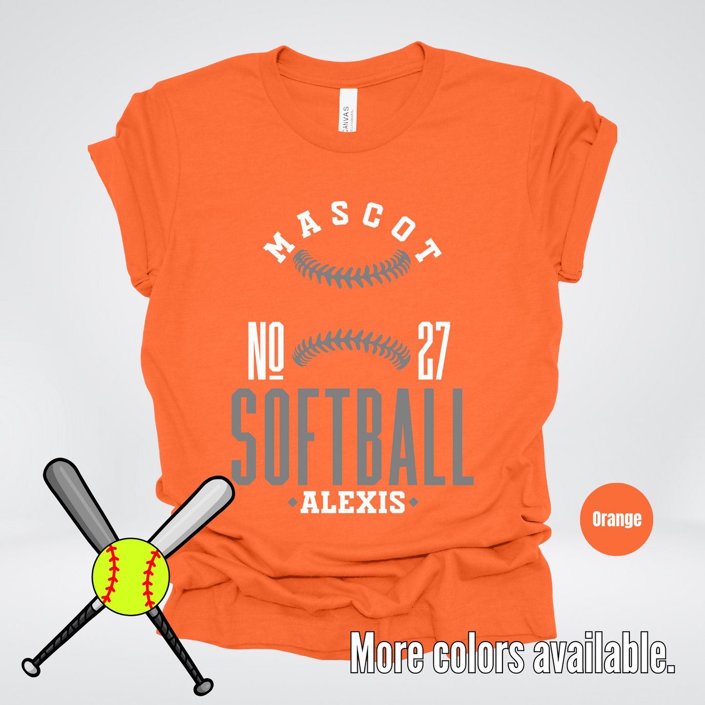 Custom Mascot, Number, & Name – Gray - Softball Design 17 T-Shirt