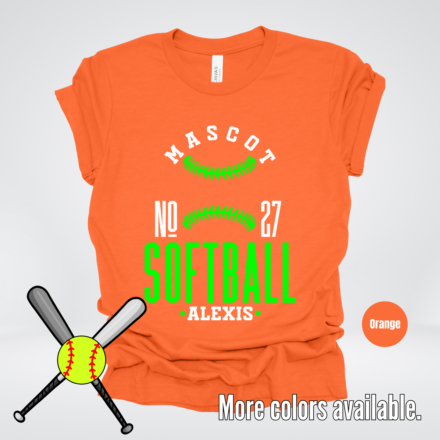 Custom Mascot, Number, & Name – Green - Softball Design 22 T-Shirt