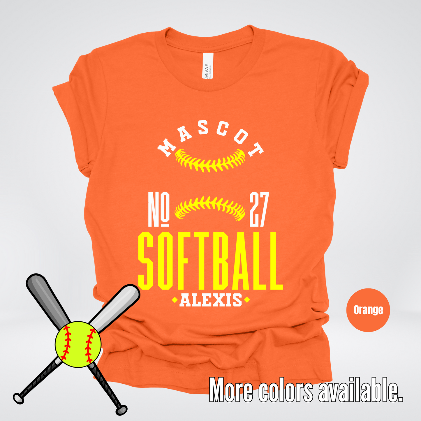 Custom Mascot, Number, & Name – Yellow - Softball Design 20 T-Shirt