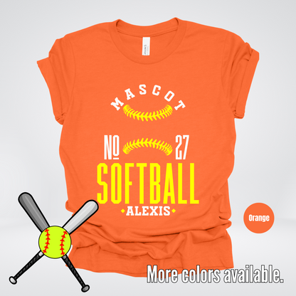 Custom Mascot, Number, & Name – Yellow - Softball Design 20 T-Shirt