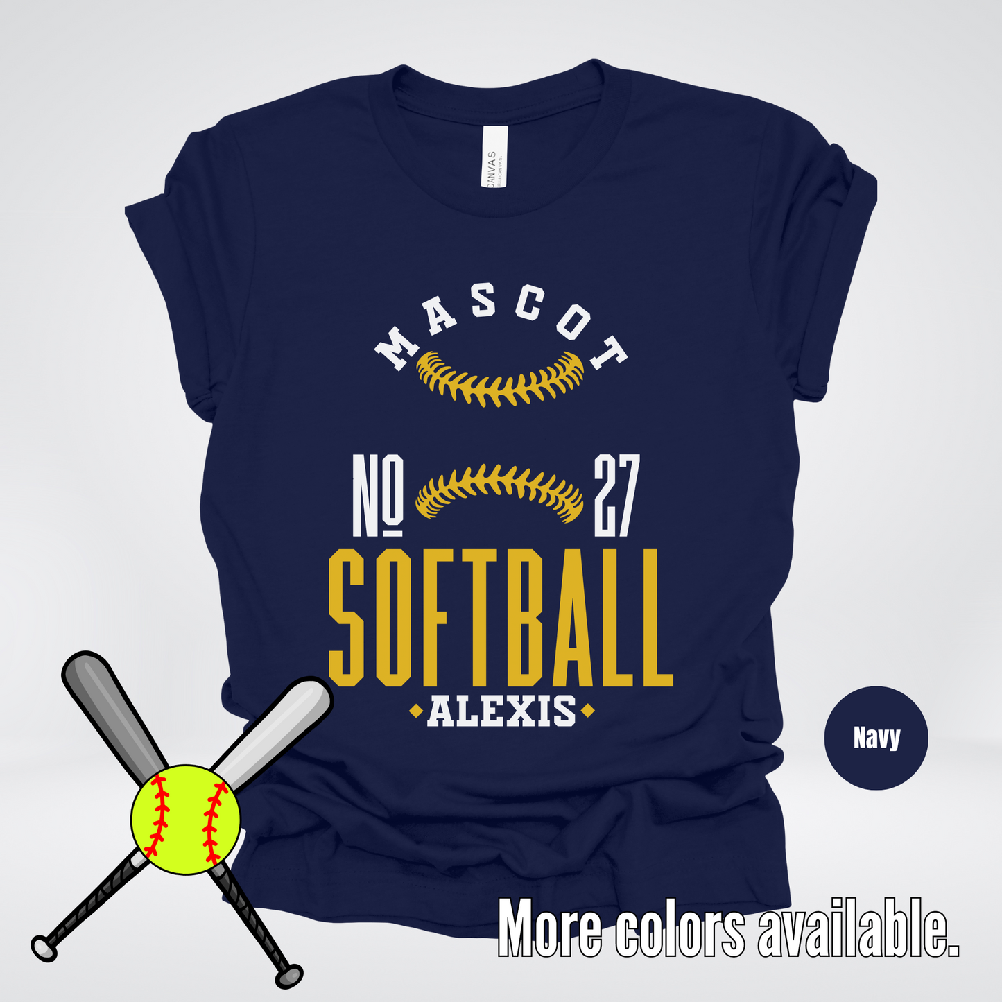 Custom Mascot, Number, & Name – Gold - Softball Design 16 T-Shirt