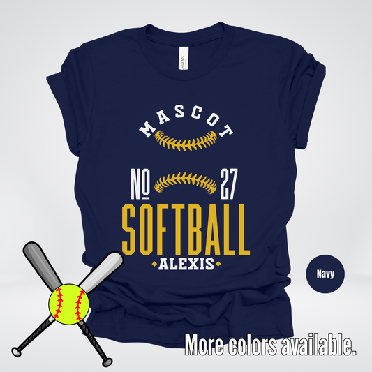 Custom Mascot, Number, & Name – Gold - Softball Design 16 T-Shirt