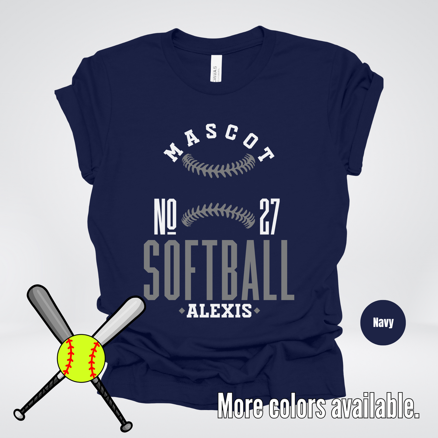 Custom Mascot, Number, & Name – Gray - Softball Design 17 T-Shirt