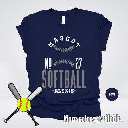 Custom Mascot, Number, & Name – Gray - Softball Design 17 T-Shirt