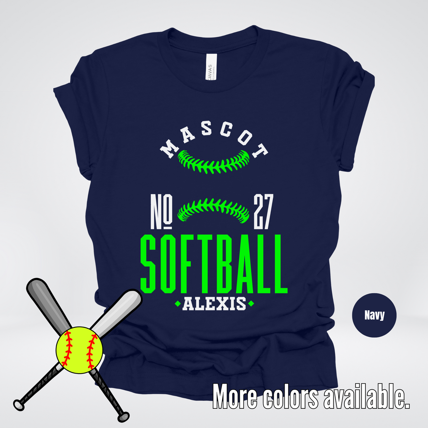 Custom Mascot, Number, & Name – Green - Softball Design 22 T-Shirt