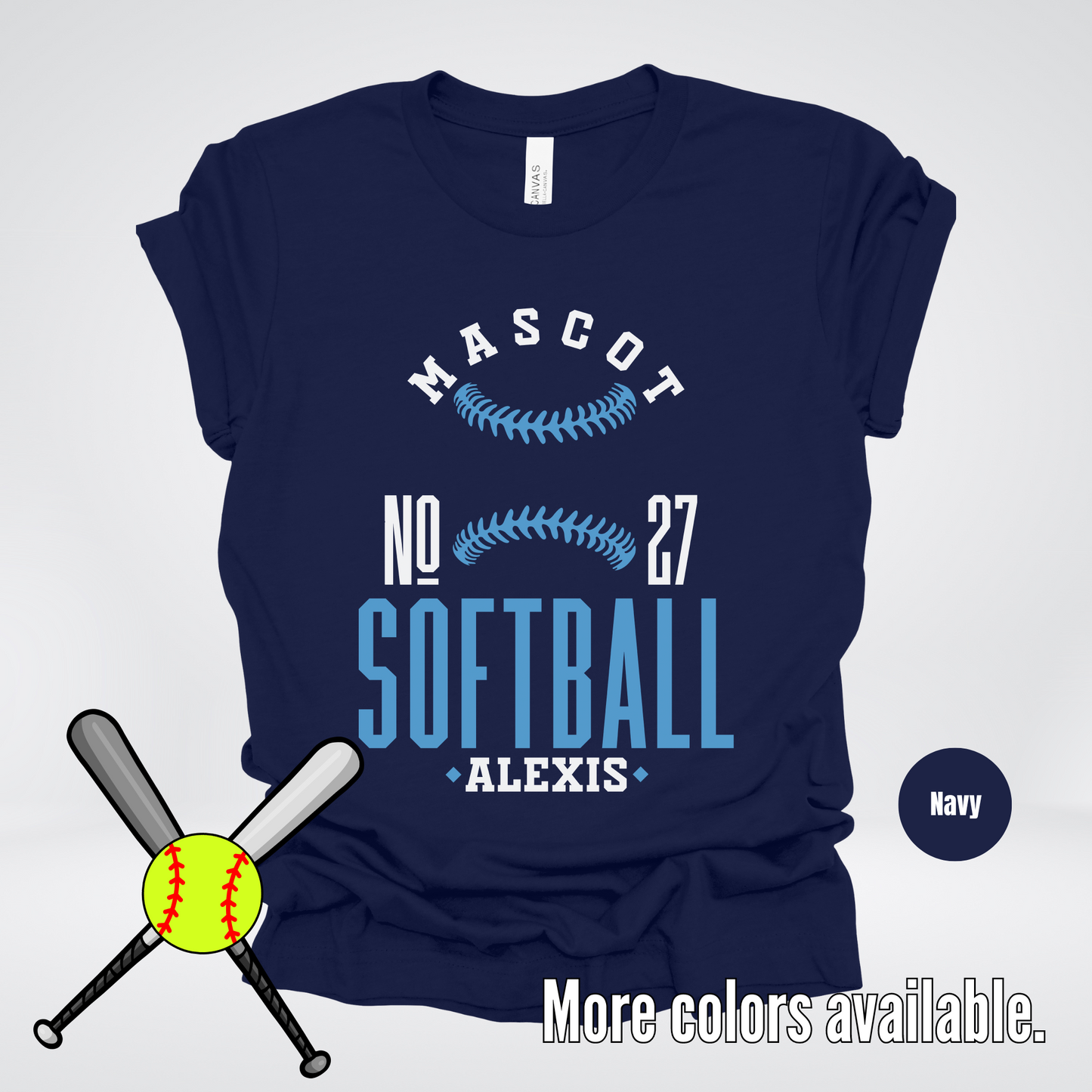 Custom Mascot, Number, & Name – Light Blue - Softball Design 24 T-Shirt