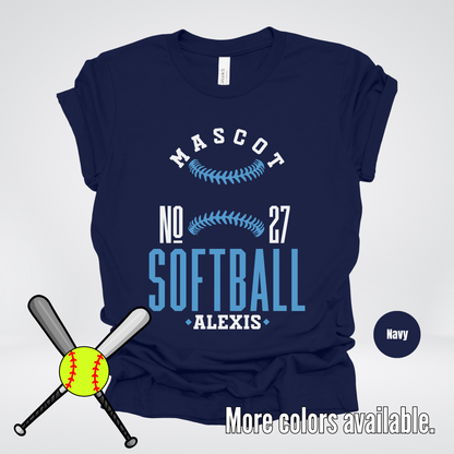 Custom Mascot, Number, & Name – Light Blue - Softball Design 24 T-Shirt