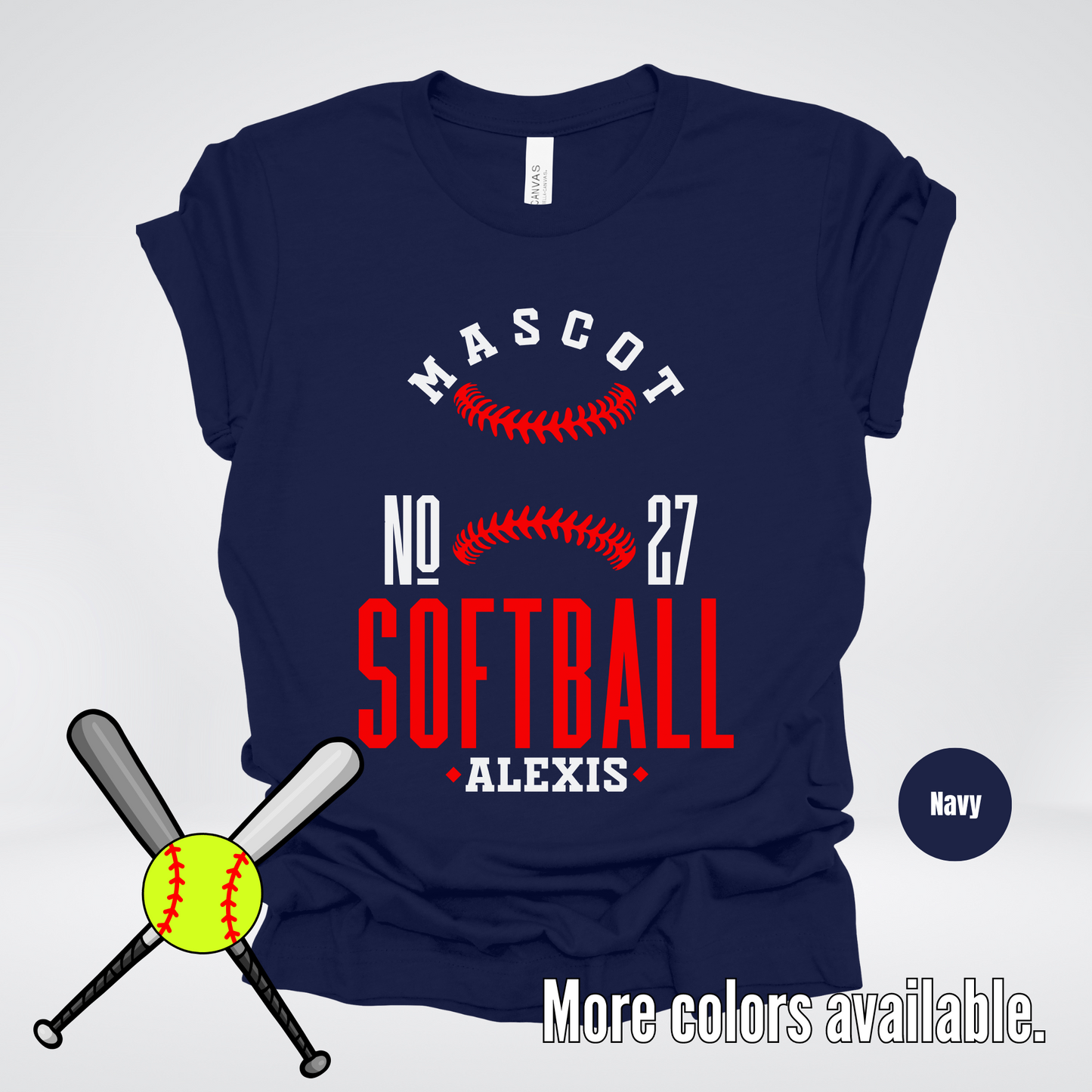 Custom Mascot, Number, & Name – Red - Softball Design 19 T-Shirt