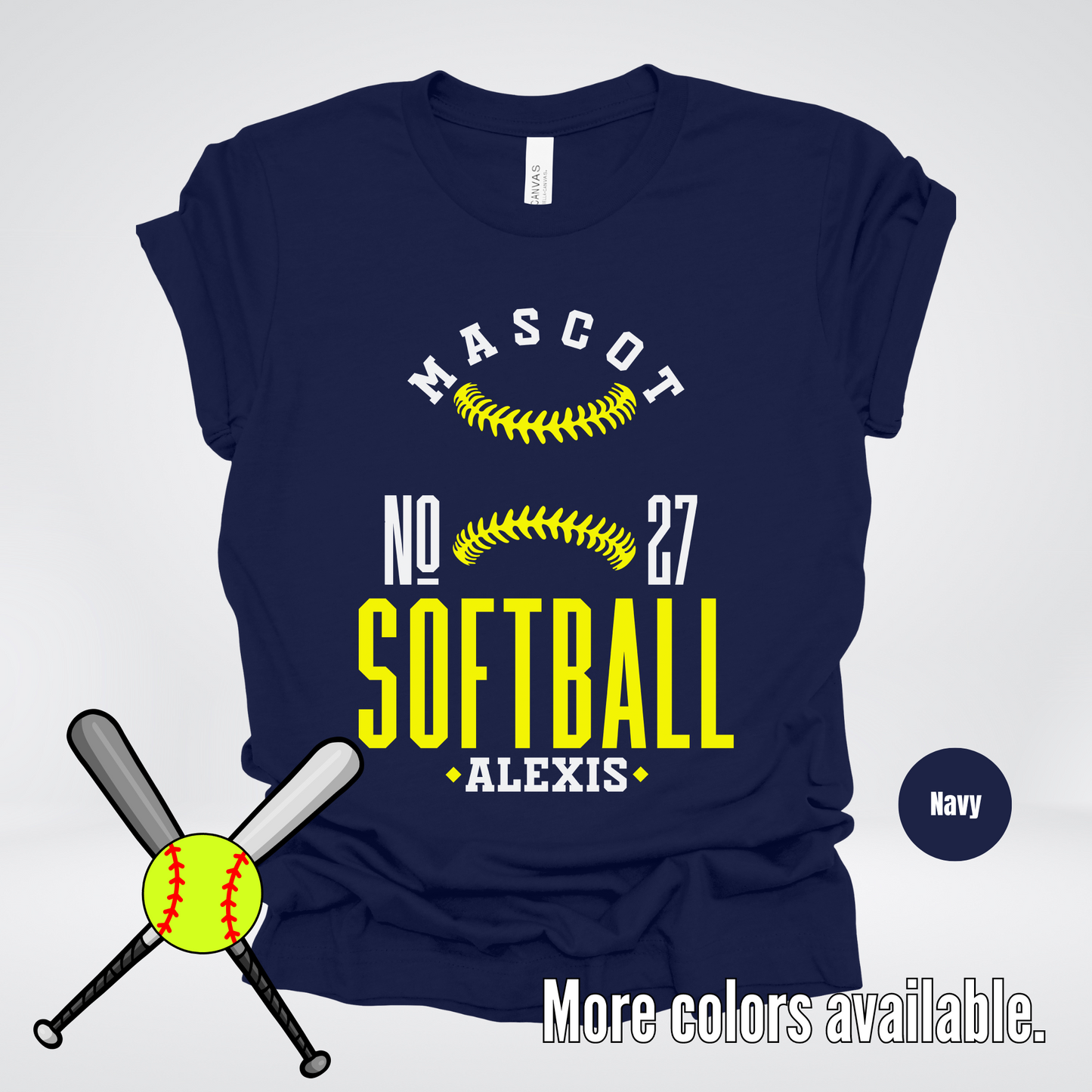 Custom Mascot, Number, & Name – Yellow - Softball Design 20 T-Shirt