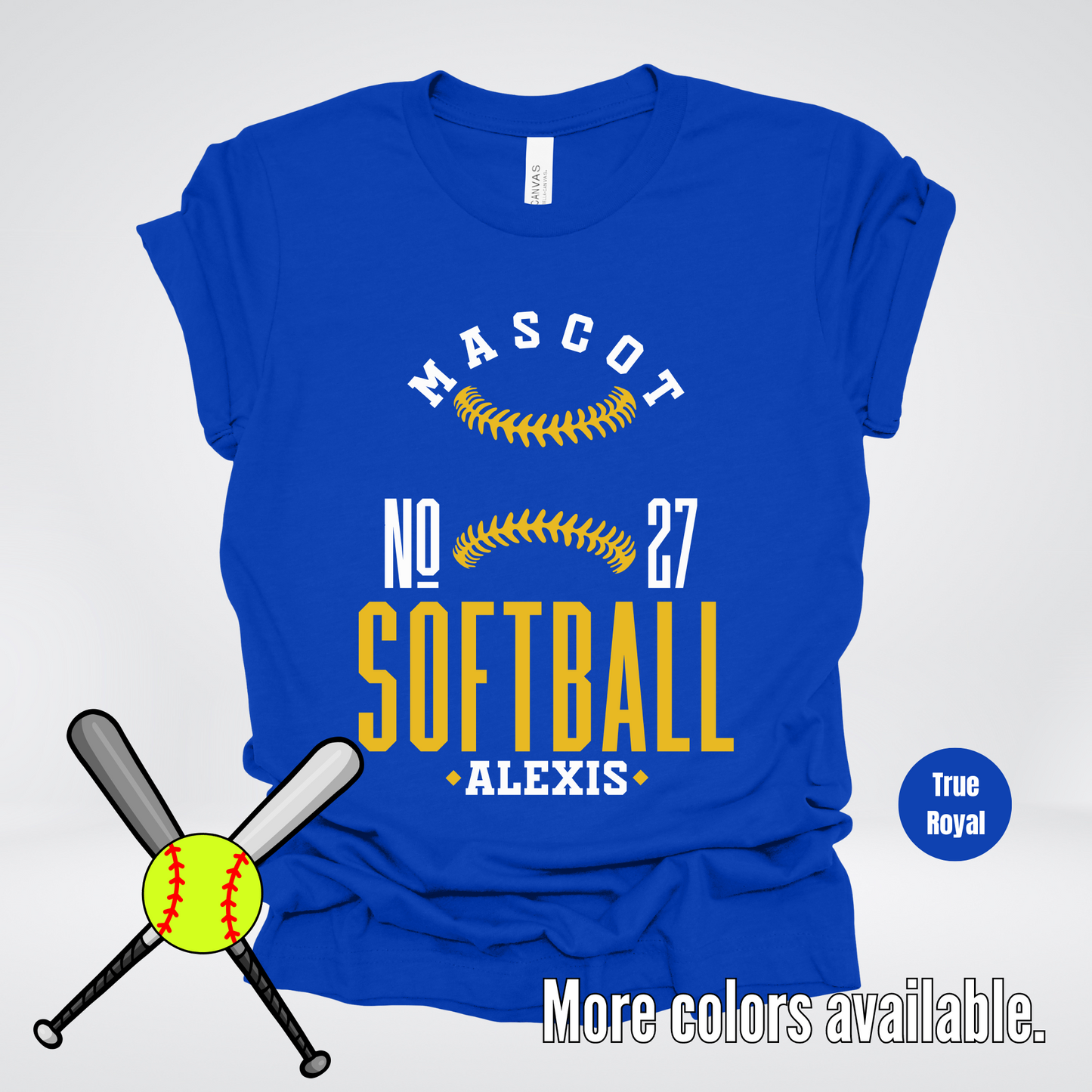 Custom Mascot, Number, & Name – Gold - Softball Design 16 T-Shirt