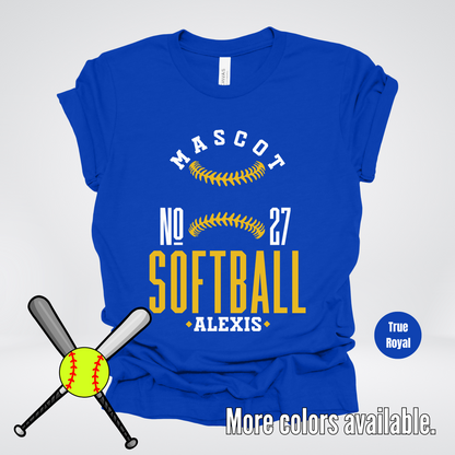 Custom Mascot, Number, & Name – Gold - Softball Design 16 T-Shirt