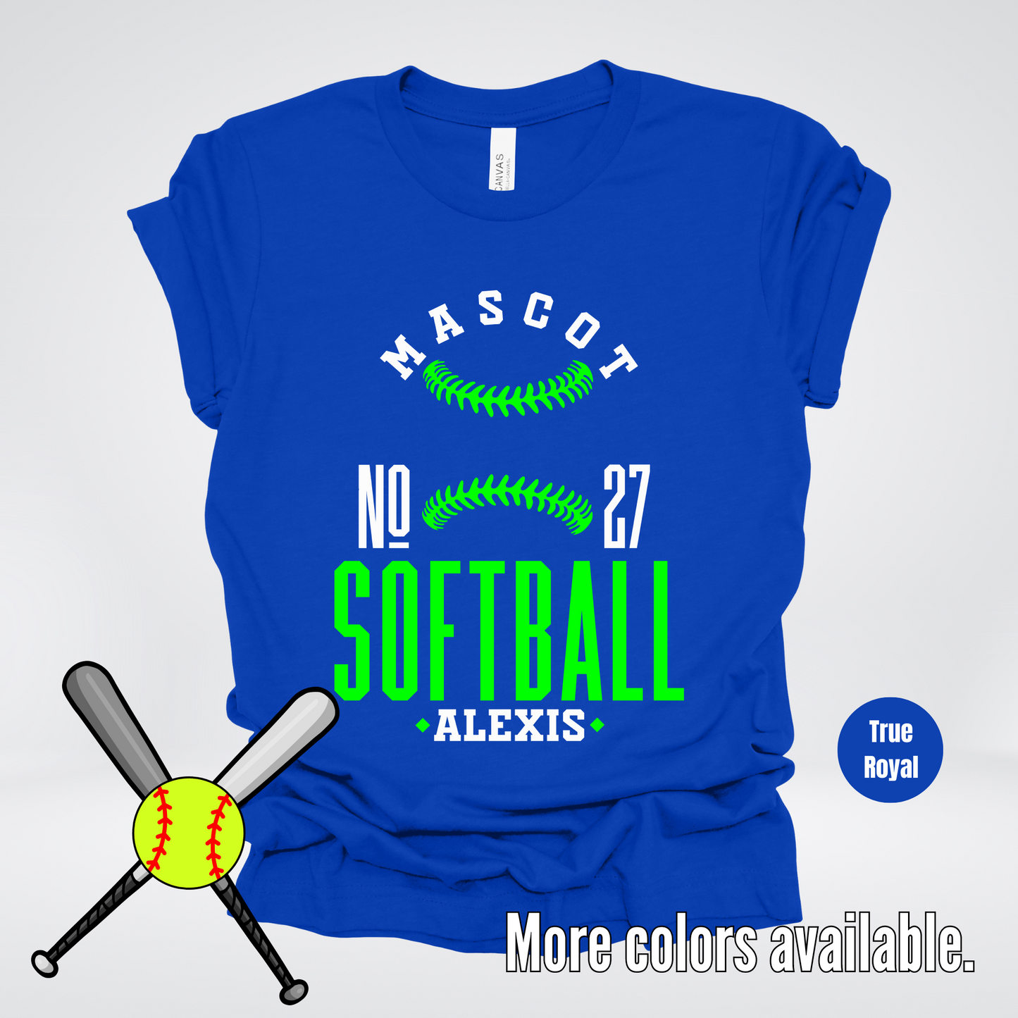 Custom Mascot, Number, & Name – Green - Softball Design 22 T-Shirt