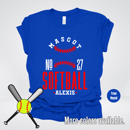 Custom Mascot, Number, & Name – Red - Softball Design 19 T-Shirt