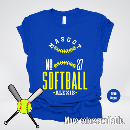 Custom Mascot, Number, & Name – Yellow - Softball Design 20 T-Shirt