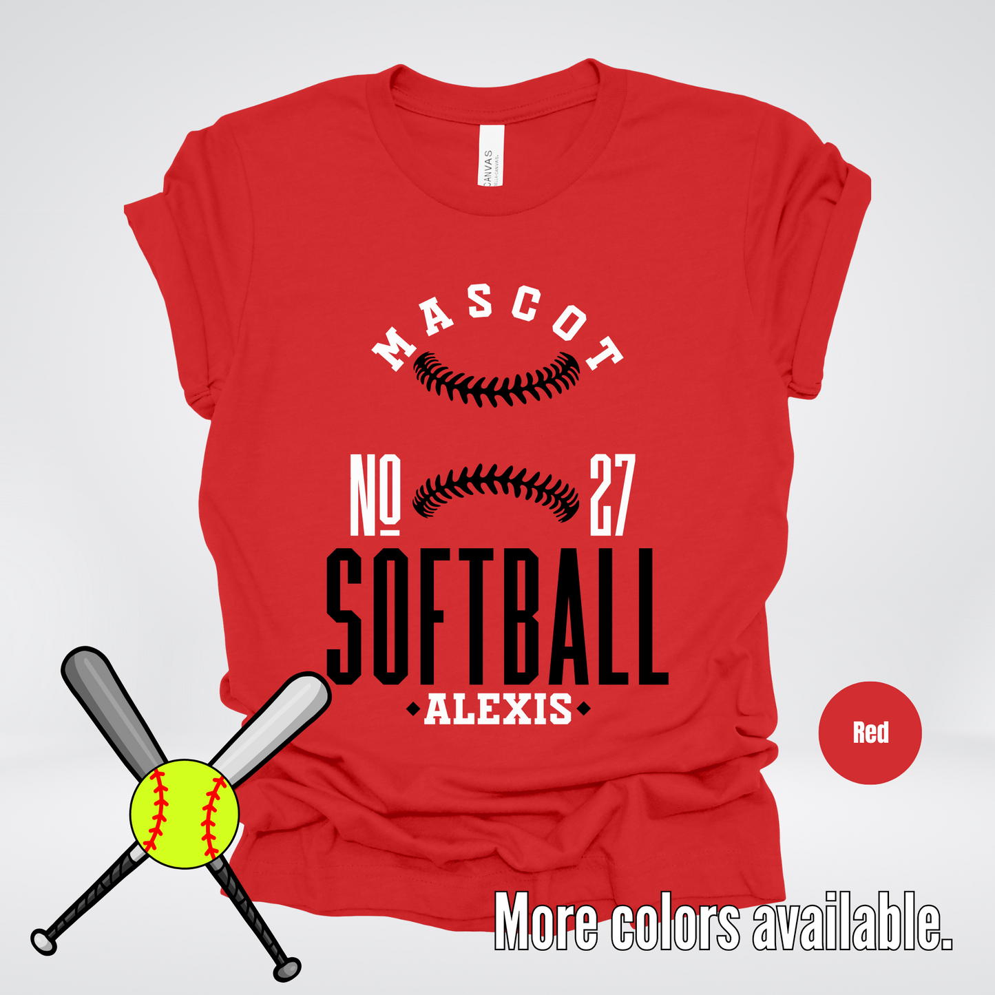 Custom Mascot, Number, & Name – Black - Softball Design 15 T-Shirt