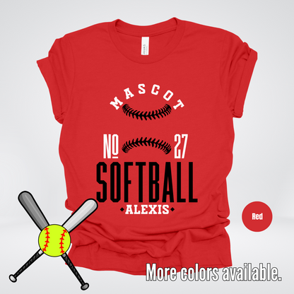 Custom Mascot, Number, & Name – Black - Softball Design 15 T-Shirt