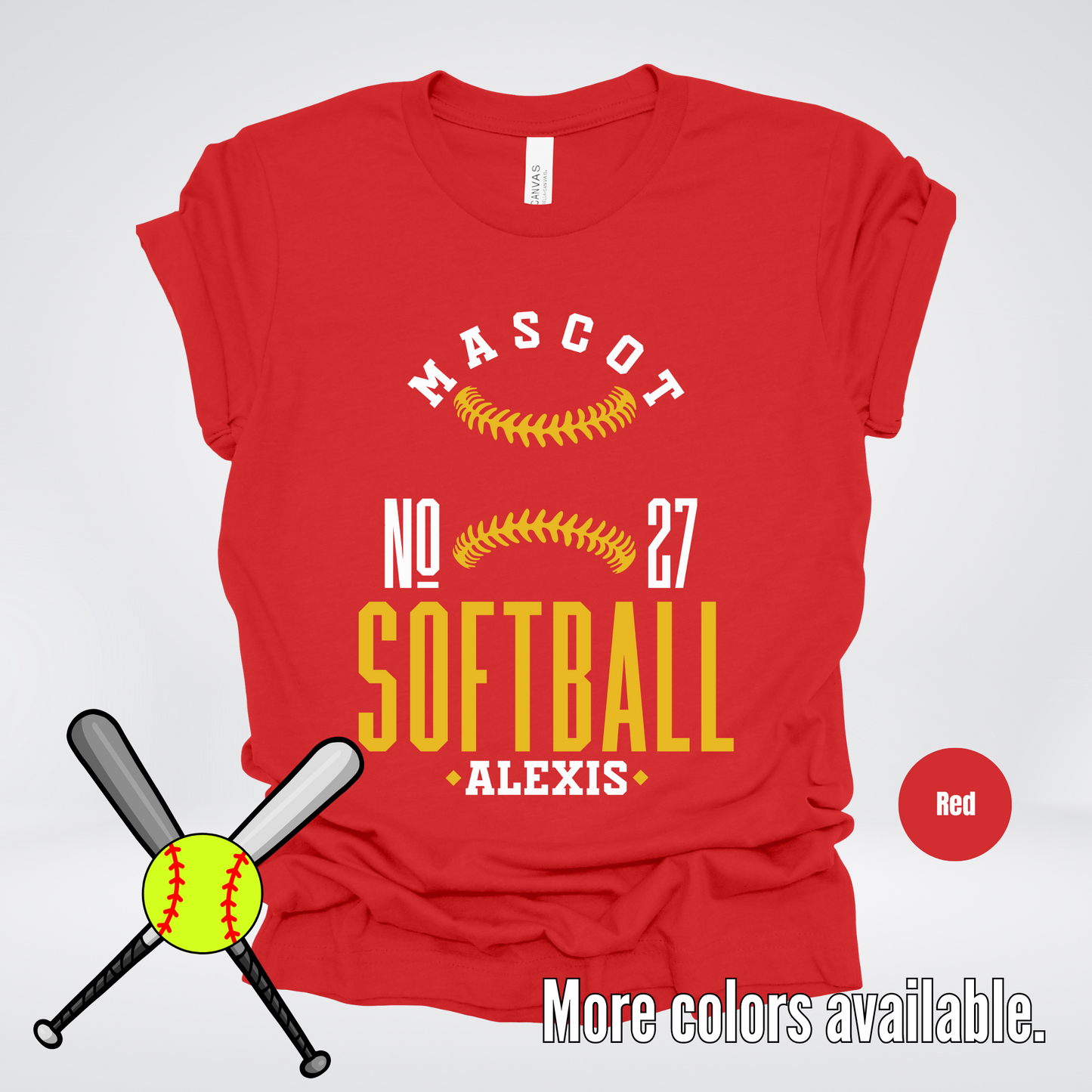 Custom Mascot, Number, & Name – Gold - Softball Design 16 T-Shirt