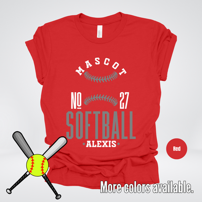 Custom Mascot, Number, & Name – Gray - Softball Design 17 T-Shirt