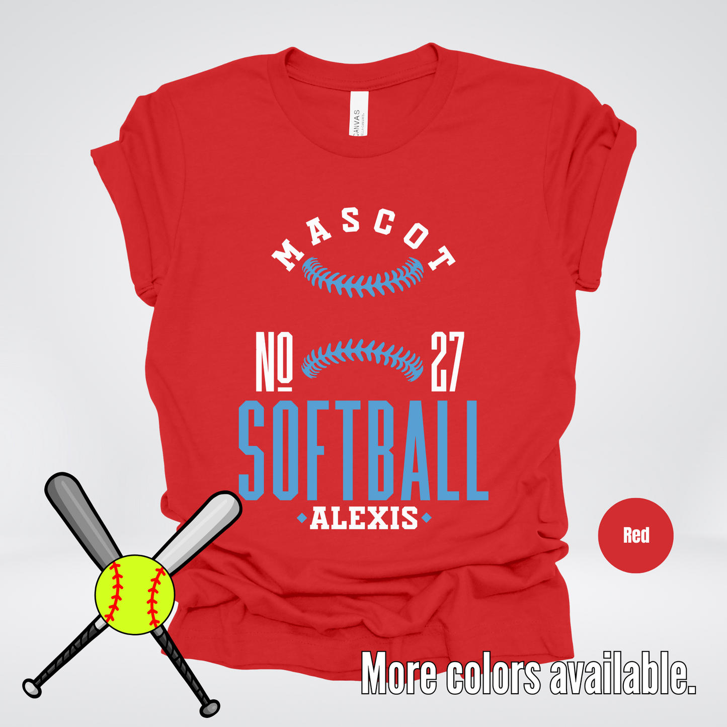 Custom Mascot, Number, & Name – Light Blue - Softball Design 24 T-Shirt