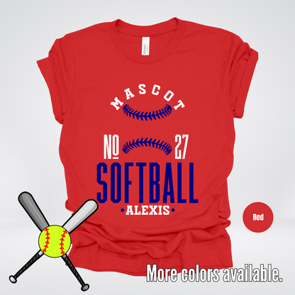 Custom Mascot, Number, & Name – Navy - Softball Design 23 T-Shirt