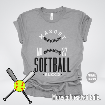 Custom Mascot, Number, & Name – Black - Softball Design 15 T-Shirt