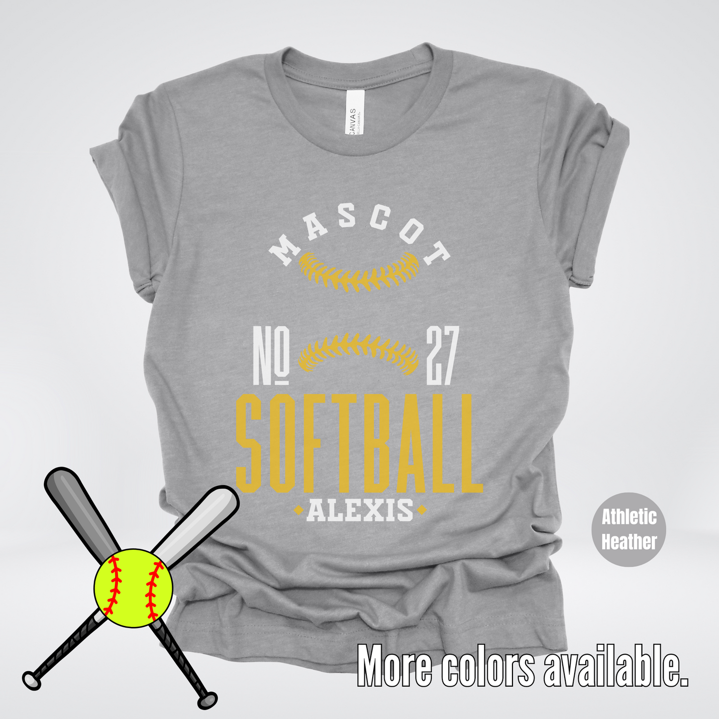 Custom Mascot, Number, & Name – Gold - Softball Design 16 T-Shirt