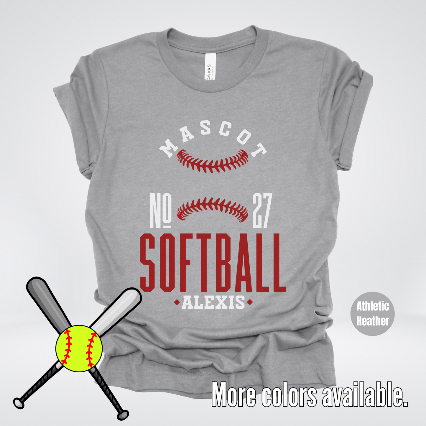 Custom Mascot, Number, & Name – Maroon - Softball Design 25 T-Shirt