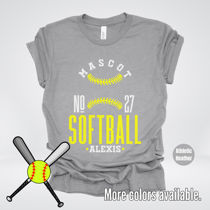 Custom Mascot, Number, & Name – Yellow - Softball Design 20 T-Shirt