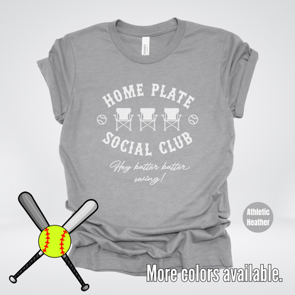 Home Plate Social Club – White Design - Softball Baseball T-Shirt