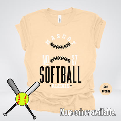 Custom Mascot, Number, & Name – Black - Softball Design 15 T-Shirt