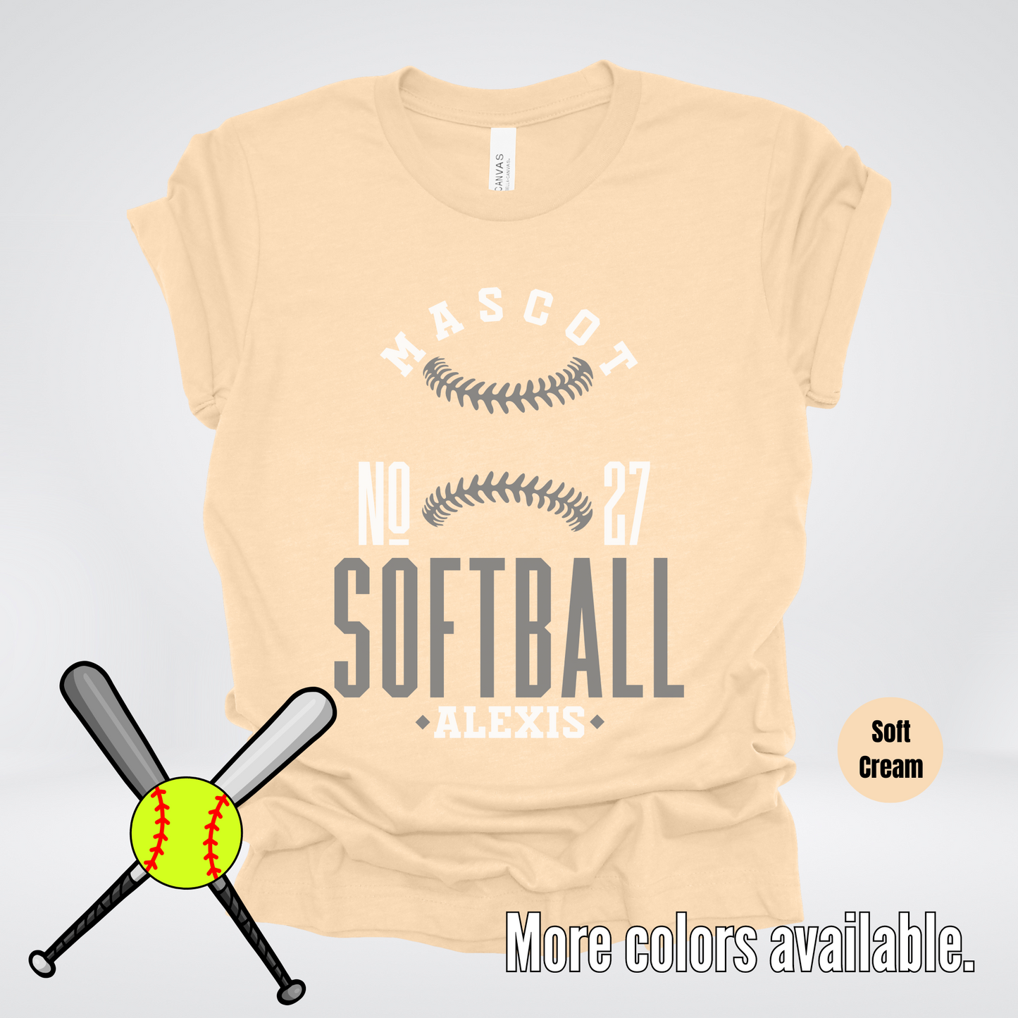 Custom Mascot, Number, & Name – Gray - Softball Design 17 T-Shirt