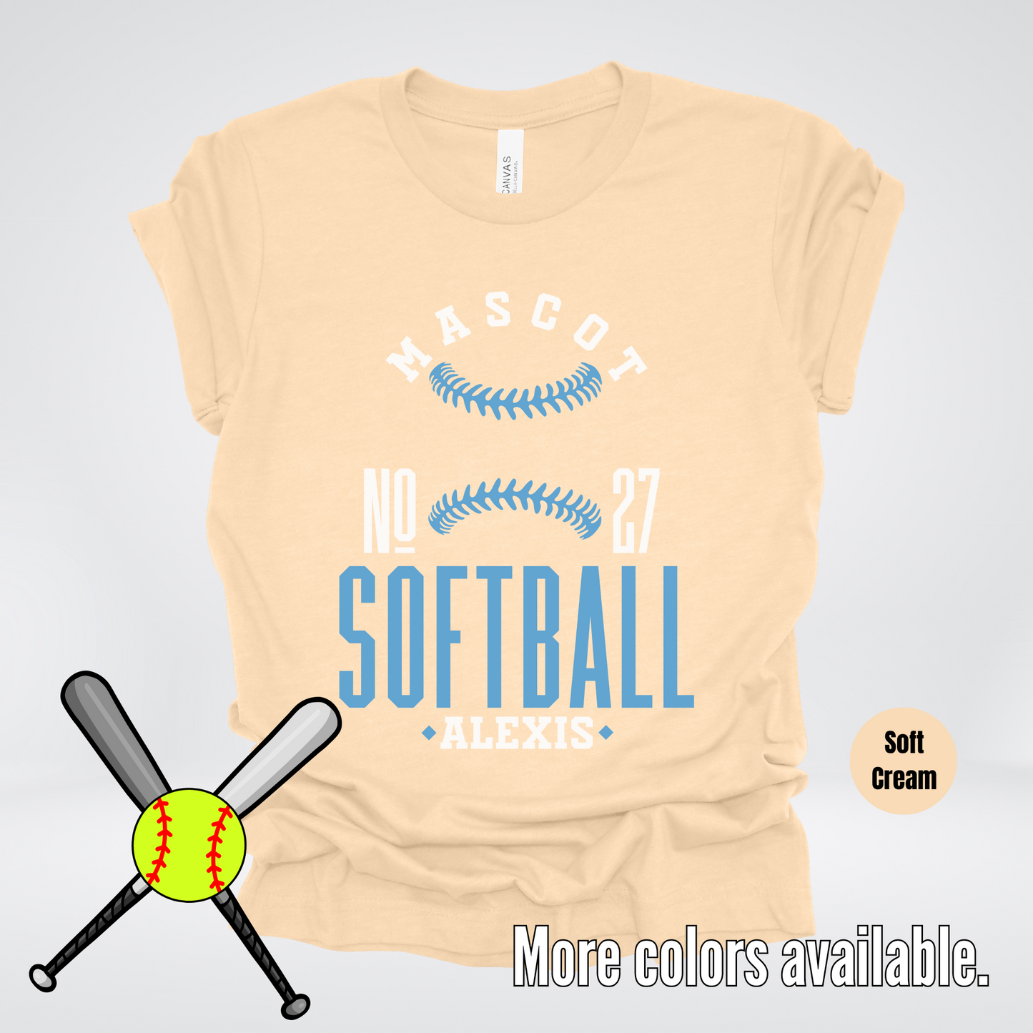 Custom Mascot, Number, & Name – Light Blue - Softball Design 24 T-Shirt