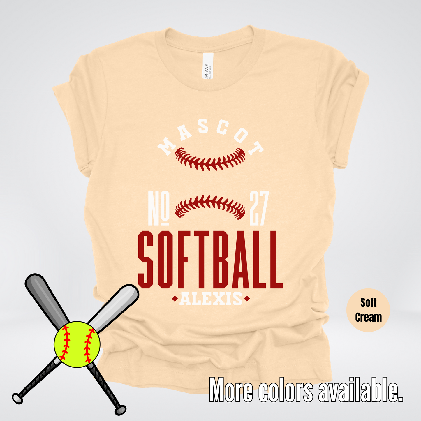 Custom Mascot, Number, & Name – Maroon - Softball Design 25 T-Shirt