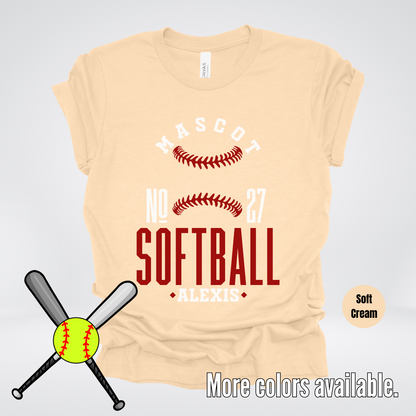 Custom Mascot, Number, & Name – Maroon - Softball Design 25 T-Shirt