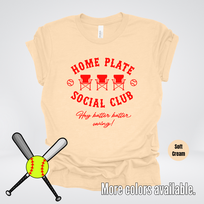 Home Plate Social Club – Red Design - Softball Baseball T-Shirt