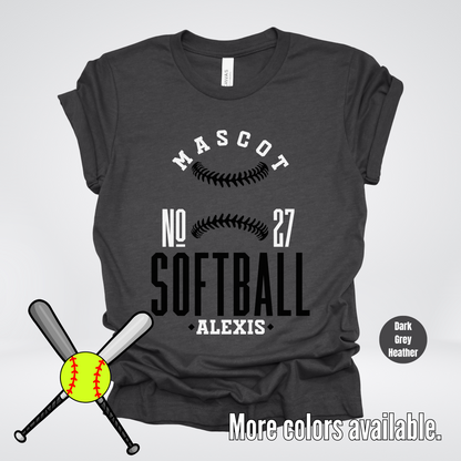 Custom Mascot, Number, & Name – Black - Softball Design 15 T-Shirt