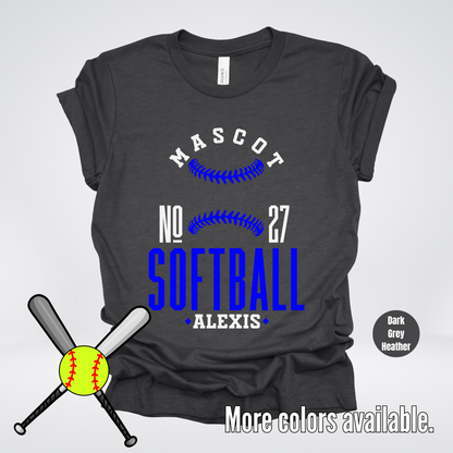 Custom Mascot, Number, & Name – Blue - Softball Design 18 T-Shirt