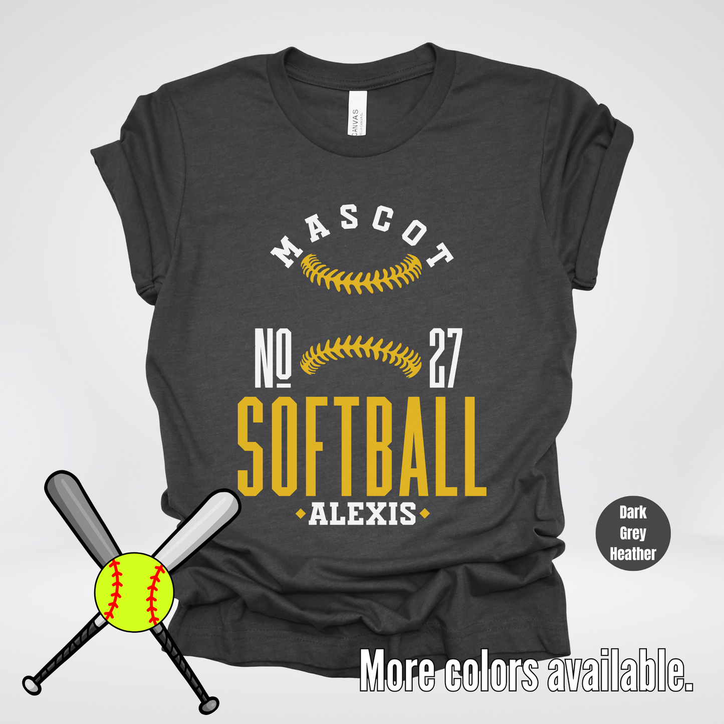 Custom Mascot, Number, & Name – Gold - Softball Design 16 T-Shirt