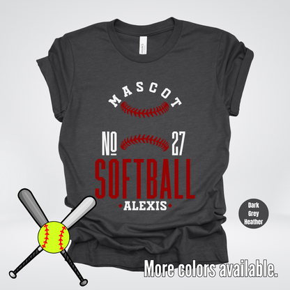 Custom Mascot, Number, & Name – Maroon - Softball Design 25 T-Shirt