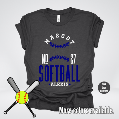 Custom Mascot, Number, & Name – Navy - Softball Design 23 T-Shirt