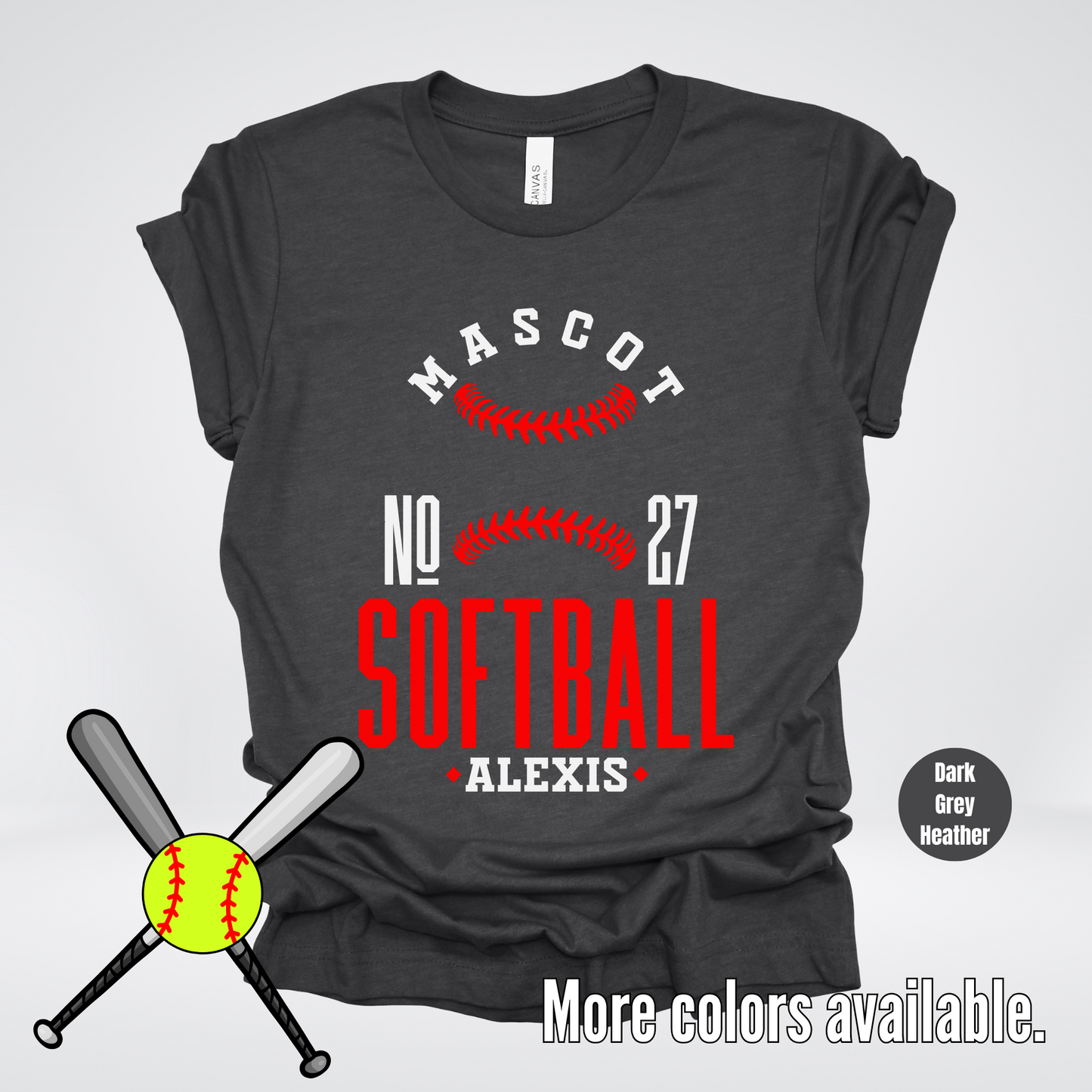 Custom Mascot, Number, & Name – Red - Softball Design 19 T-Shirt