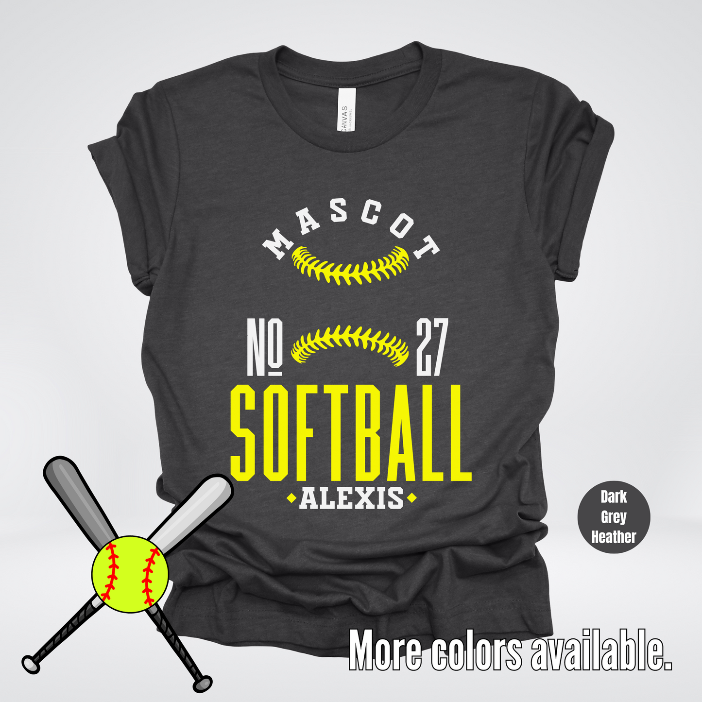 Custom Mascot, Number, & Name – Yellow - Softball Design 20 T-Shirt