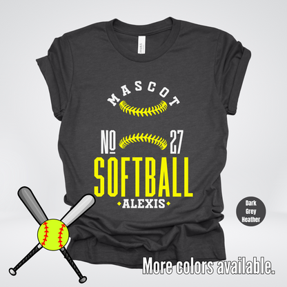 Custom Mascot, Number, & Name – Yellow - Softball Design 20 T-Shirt